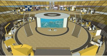 Bild: Blick in die virtuelle Messehalle – Die einzelnen Stände informieren wie eine Website über Leistungen, Produkte und Kompetenzen der Scholderer GmbH.