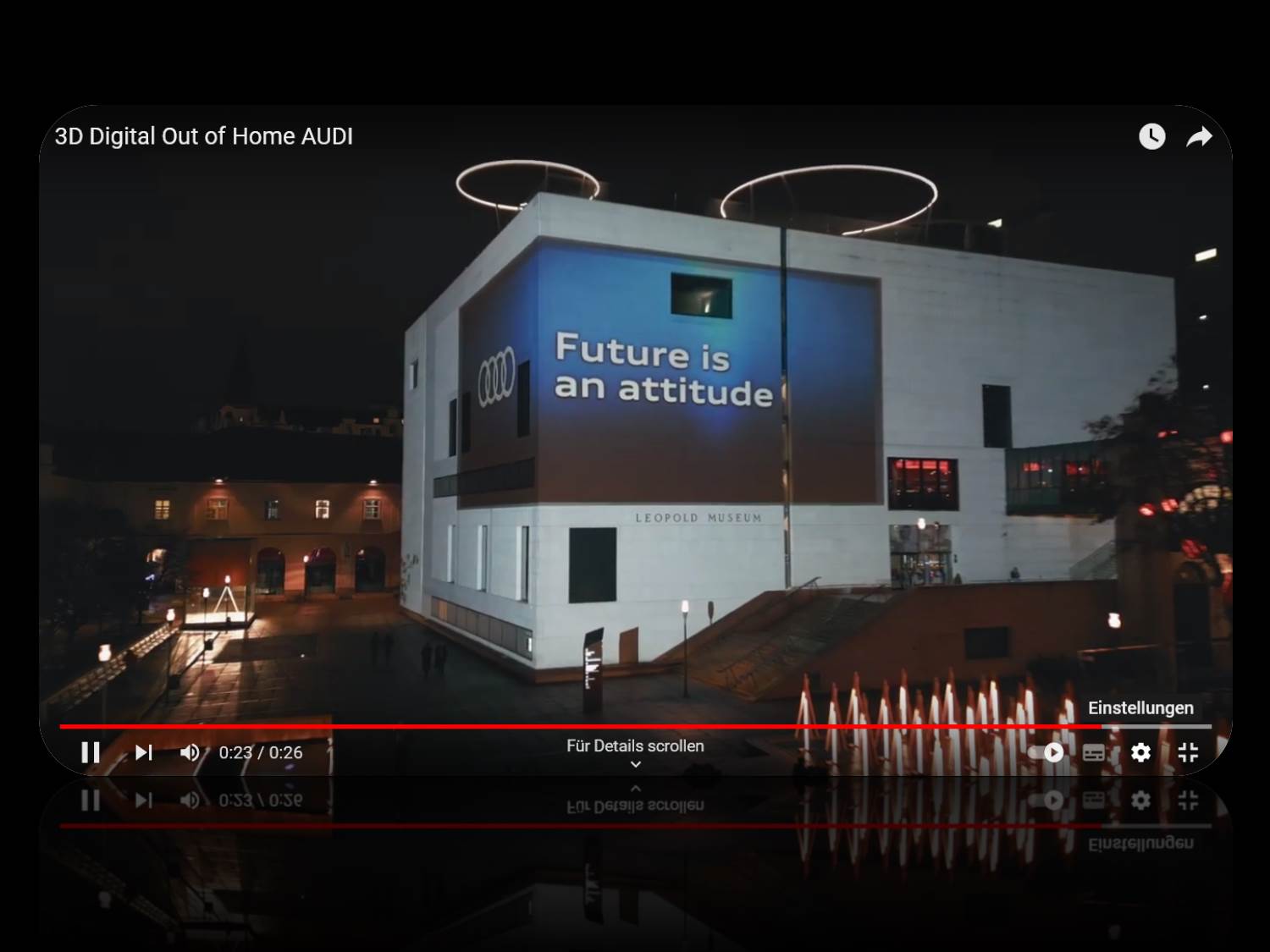 Screenshot (v. 21.11.2022) aus dem YouTube Video: 3D Digital Out of Home AUDI