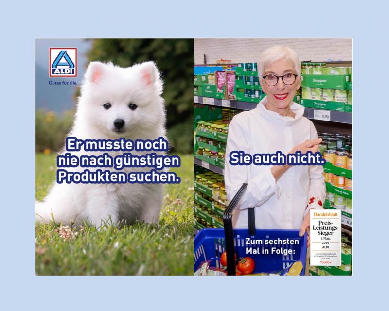 Motiv der ALDI Nord Tier-Memes Kampagne 2026 (Quelle / Copyright: Unternehmensgruppe ALDI Nord)