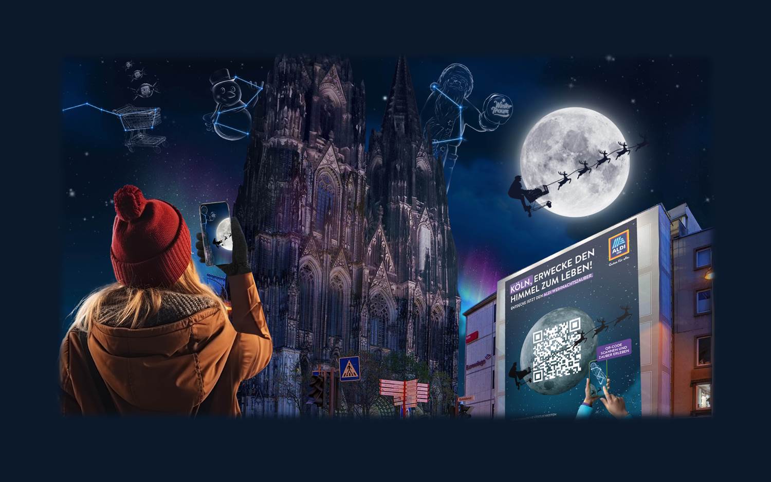 ALDI SÜD Mixed-Reality-Motiv, Weihnachtsmarkt Köln, ALDI SÜD Weihnachtskampagne (Quelle / Bildrechte: ALDI SÜD)