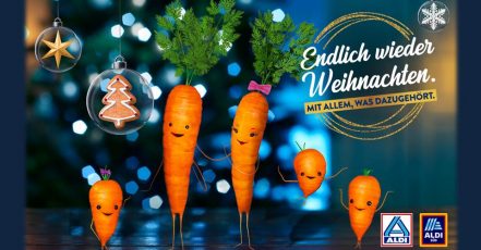 Bild: ALDI Weihnachtskampagne 2021 – Kai Karotte & Family (Copyrights: Unternehmensgruppe ALDI SÜD)