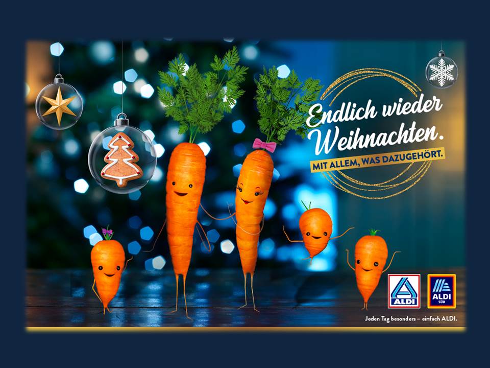 Bild: ALDI Weihnachtskampagne 2021 – Kai Karotte & Family (Copyrights: Unternehmensgruppe ALDI SÜD)