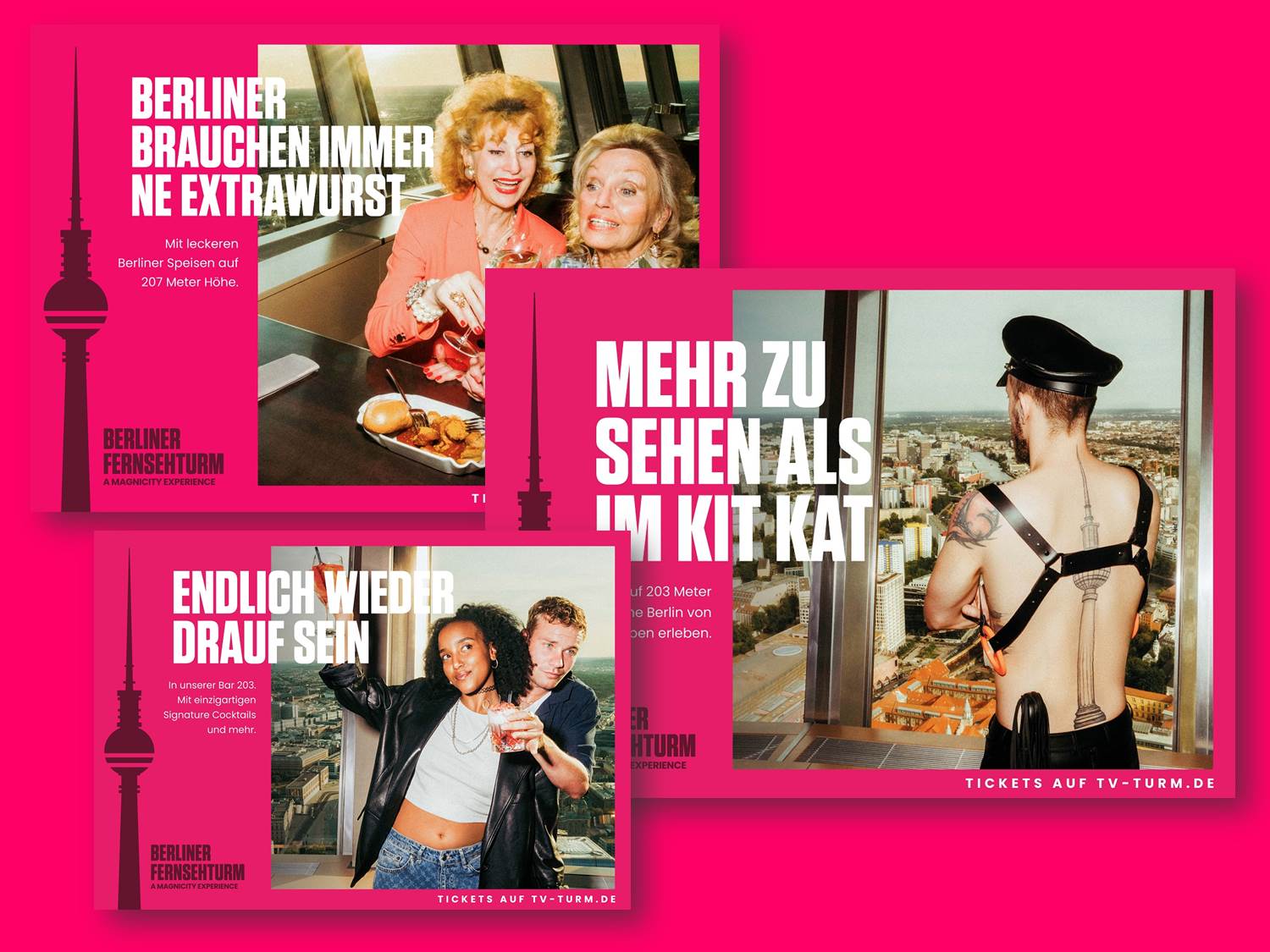 Neue Kampagne für den Fernsehturm Berlin – Kampagnen-Motive 1 bis 3 | Agentur: Kreuzbergkind | Copyrights: TV-Turm Alexanderplatz / Kreuzbergkind