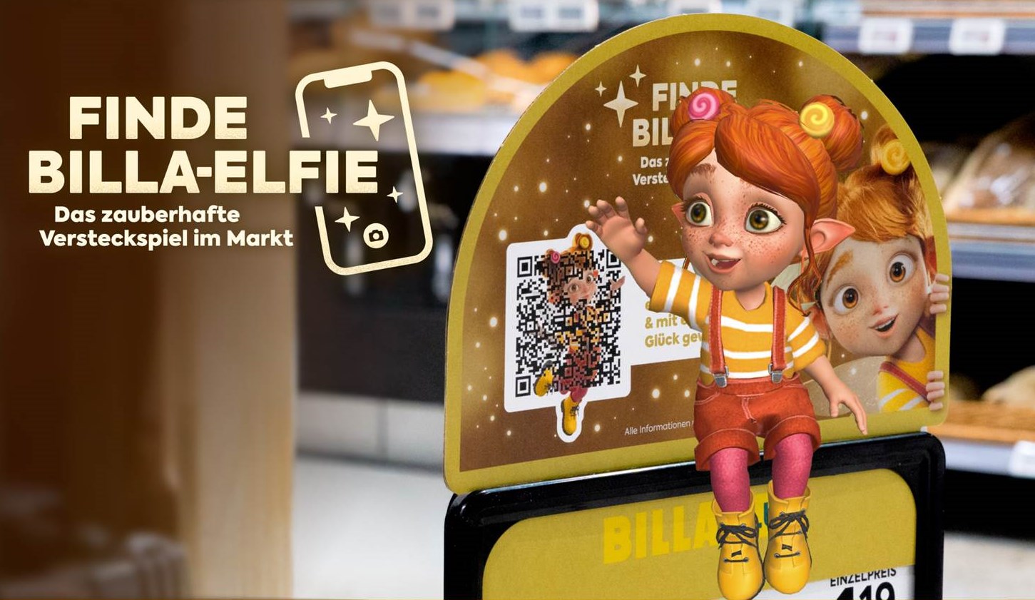 LWND erweckt die BILLA-Elfie auf dem Smartphone zum Leben. LWND und BILLA sorgen mit Augmented Reality für Weihnachtsstimmung in den Supermärkten (Copyright: LWND)
