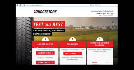 Screenshot: Bridgestone Test our best Aktion https://www.test-our-best.eu/de/start 29.03.2019