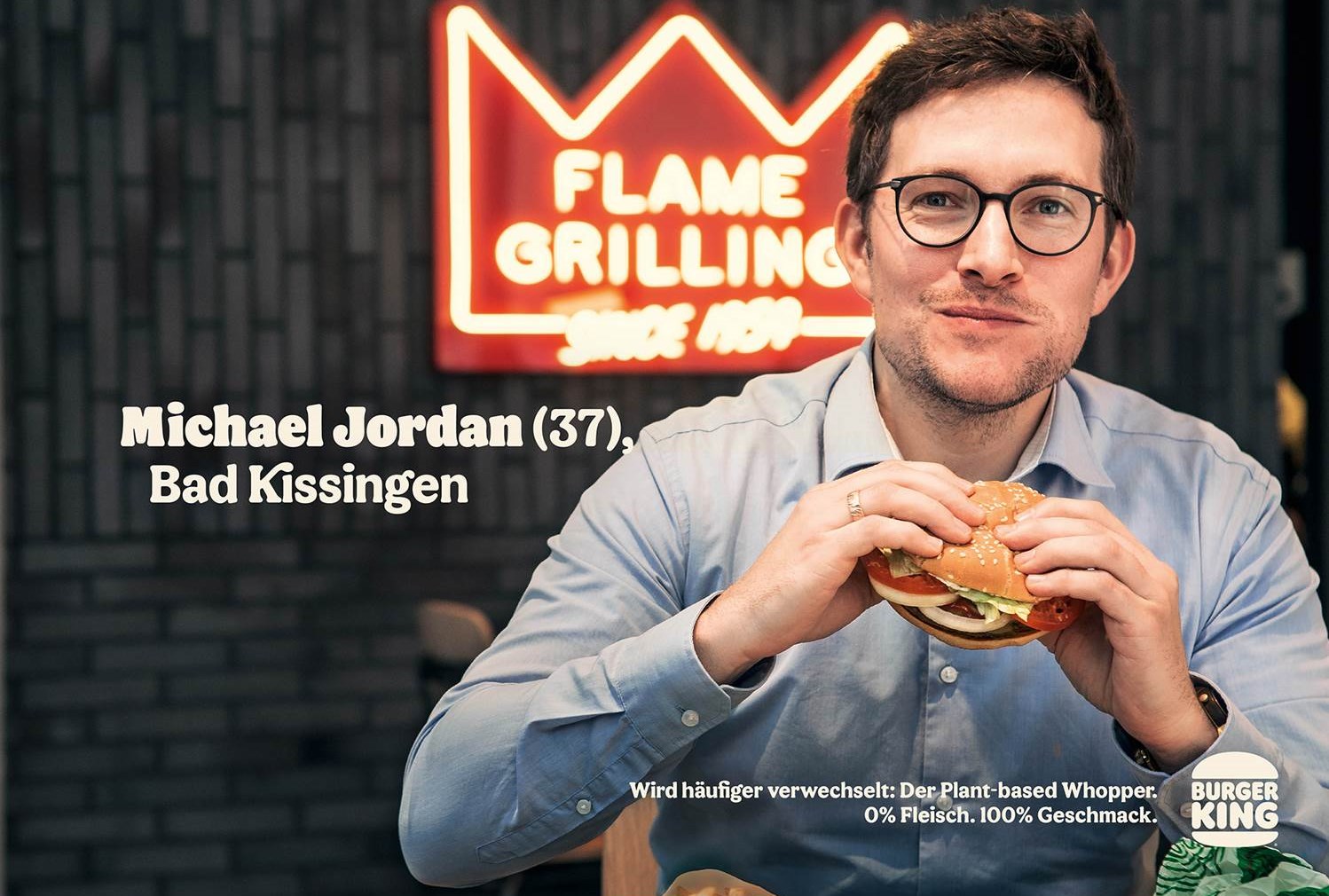 Michael Jordan aus Bad Kissingen ist einer der bekannten Namens-Zwillinge, die für die neue Plant-based Kampagne von Burger King werben (Copyrights: BURGER KING Deutschland GmbH)