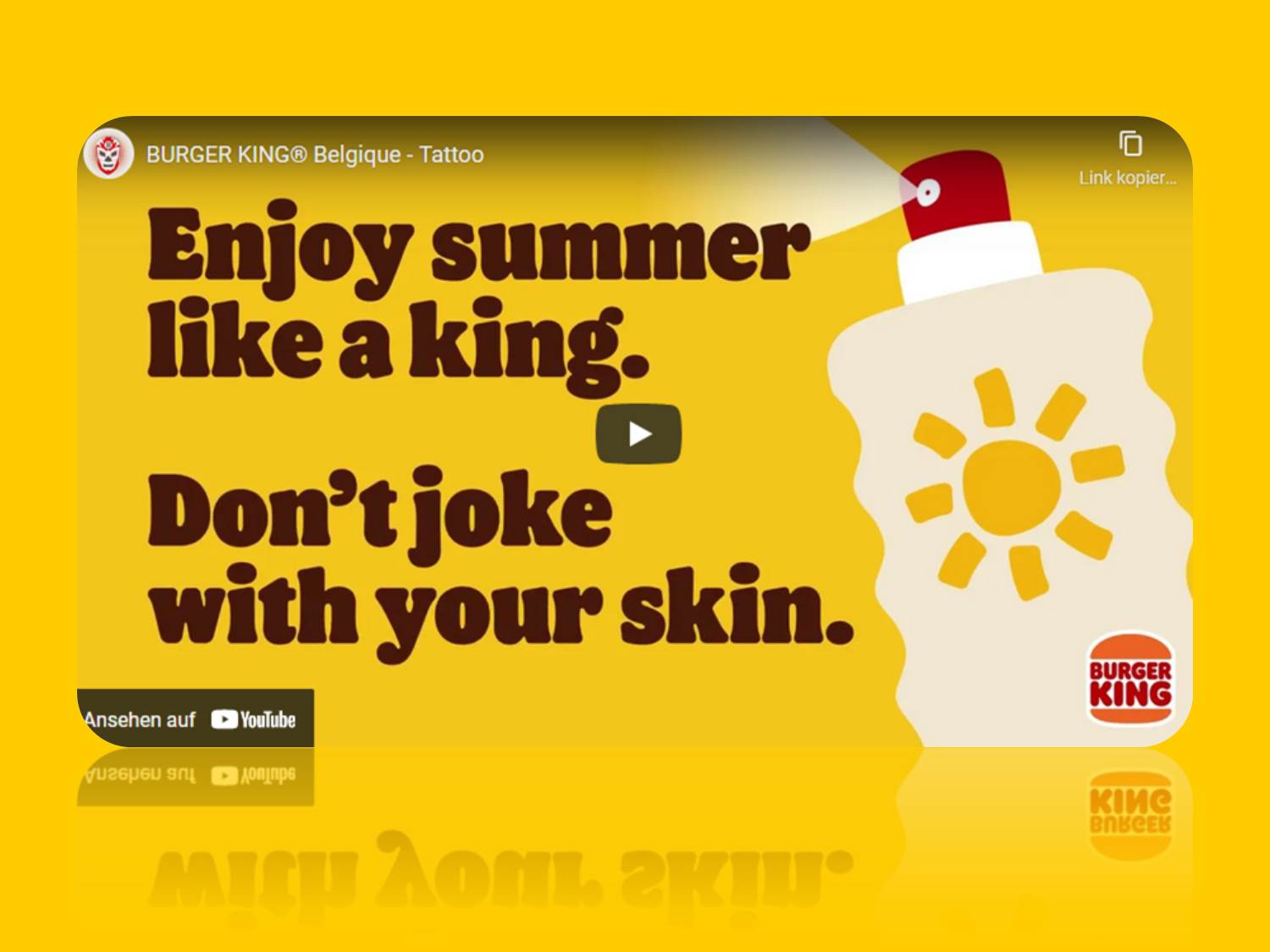 Screenshot Kampagnenvideo (v. 12.07.2022) – BURGER KING Belgique Tattoo (Quelle: Buzzman / buzzman.eu)