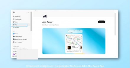 Die neue ALL Accor App in ChatGPT (Screenshot v. 30.01.2026 – marketingScout.com Redaktion)