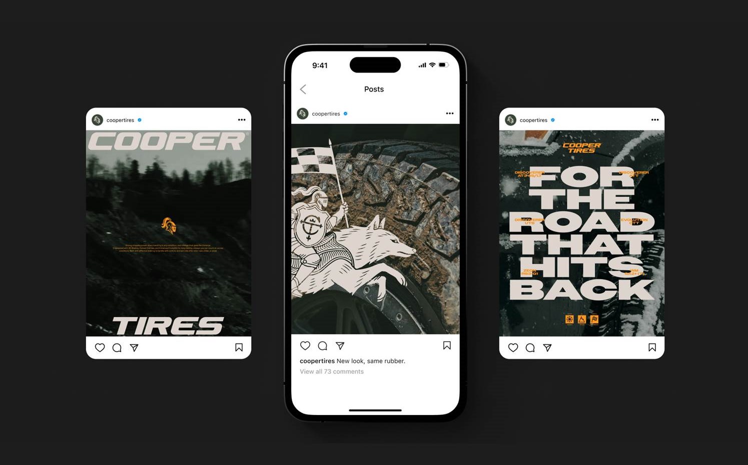 Der neue Markenauftritt von Cooper Tires mit Ritter- und Wolf-Symbolik sowie dem neuen Farbschema (Quelle / Copyright: Goodyear)