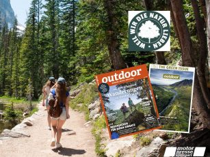 Cover-Motiv des outdoor Magazins, Green Issue Beilage, Logo der Nachhaltigkeitskampagne