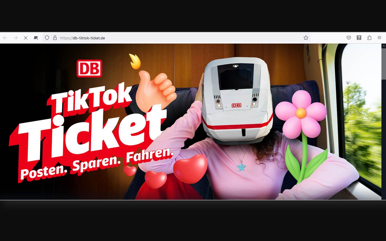 Screenshot v. 20.06.2025 der Website zur neuen TikTok-Kampagne der Deutschen Bahn (Quelle: bahn.de/tiktok-ticket)