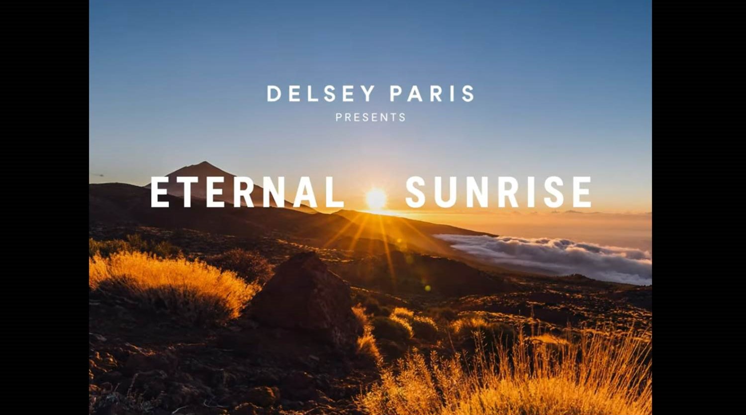 Screenshot (v. 08.11.2023) aus dem Kampagnenvideo #EternalSunrise von FRED & FARID N.Y. für DELSEY PARIS (Link s.o.)