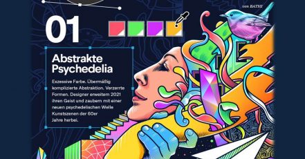 Bild: Designtrends 2021_99designs_Trend 1_Abstrakte Psychedelia