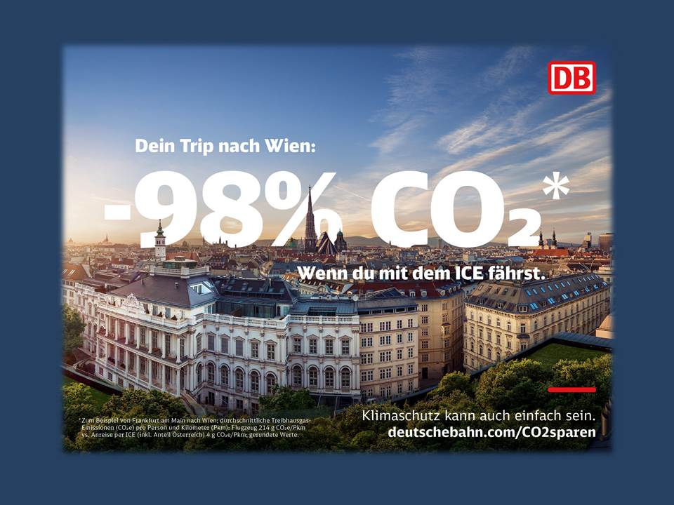 Bild: Die neue DB Kampagne 2021 - Kampagnenmotiv "Klimafreundlich Reisen nach Wien" (Quelle / Copyrights: Deutsche Bahn AG / Ogilvy)