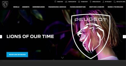 Bild: Die neue PEUGOT Website mit neuem Logo (https://www.peugeot.de/) / Screenshot v. 26.02.2021