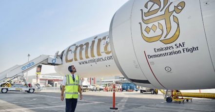 Emirates realisiert Demonstrationsflug mit 100 Prozent nachhaltigem Treibstoff SAF (Bildquelle: Emirates)