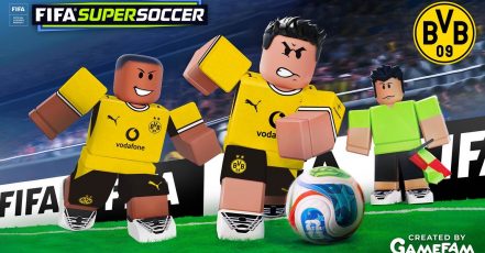 Borussia Dortmund kooperiert mit Gamefam, um die neuen BVB-Trikots auf Roblox in FIFA Super Soccer vorzustellen (Quelle: BVB / Gamefam)