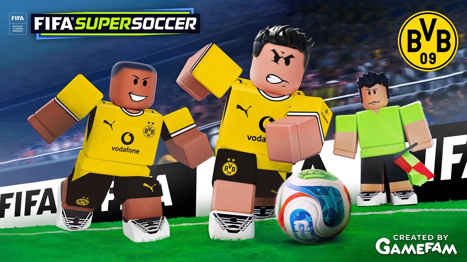 Borussia Dortmund kooperiert mit Gamefam, um die neuen BVB-Trikots der Saison 2026/27 auf Roblox in FIFA Super Soccer vorzustellen (Quelle: BVB / Gamefam)
