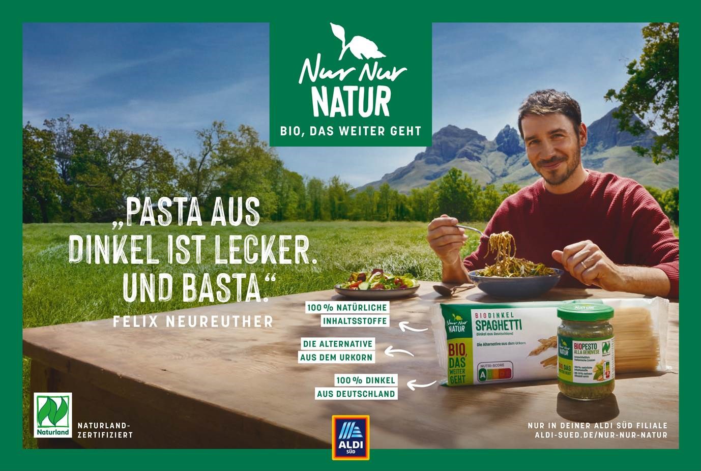Felix Neureuther ist als neuer Markenbotschafter von ALDI SÜD für die Bio-Eigenmarke NUR NUR NATUR aktiv (Bildrechte: ALDI SÜD)