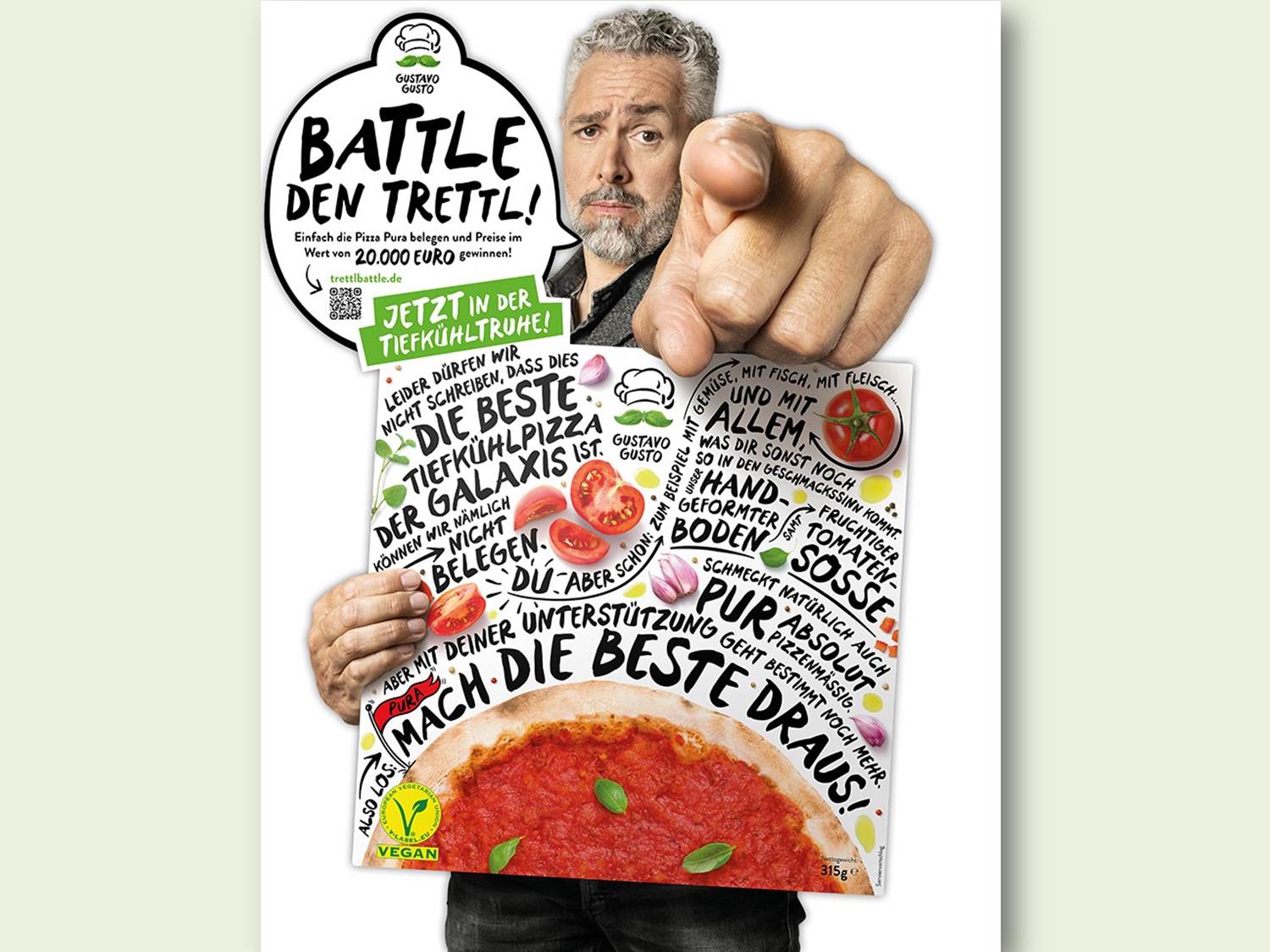 Gustavo Gusto Kampagne mit Starkoch Roland Trettl – Pizza Pura PoS-Aufsteller