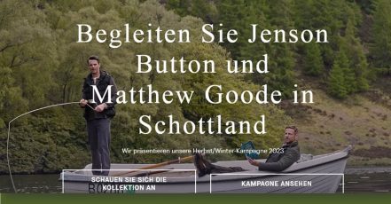 Screenshot v. 25.09.2023 der Kampagnen-Website von Hackett London mit den Markenbotschaftern Jenson Button und Matthew Goode