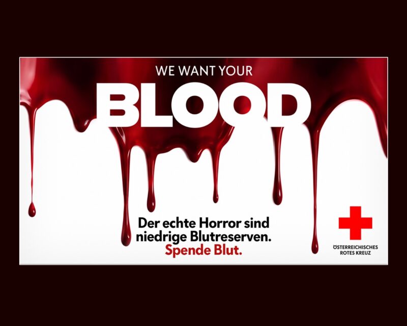 Motiv der Blutspenden-Kampagne von LWND und dem Österreichischen Roten Kreuz rund um Halloween 2026 (Quelle / Copyright: LWND)