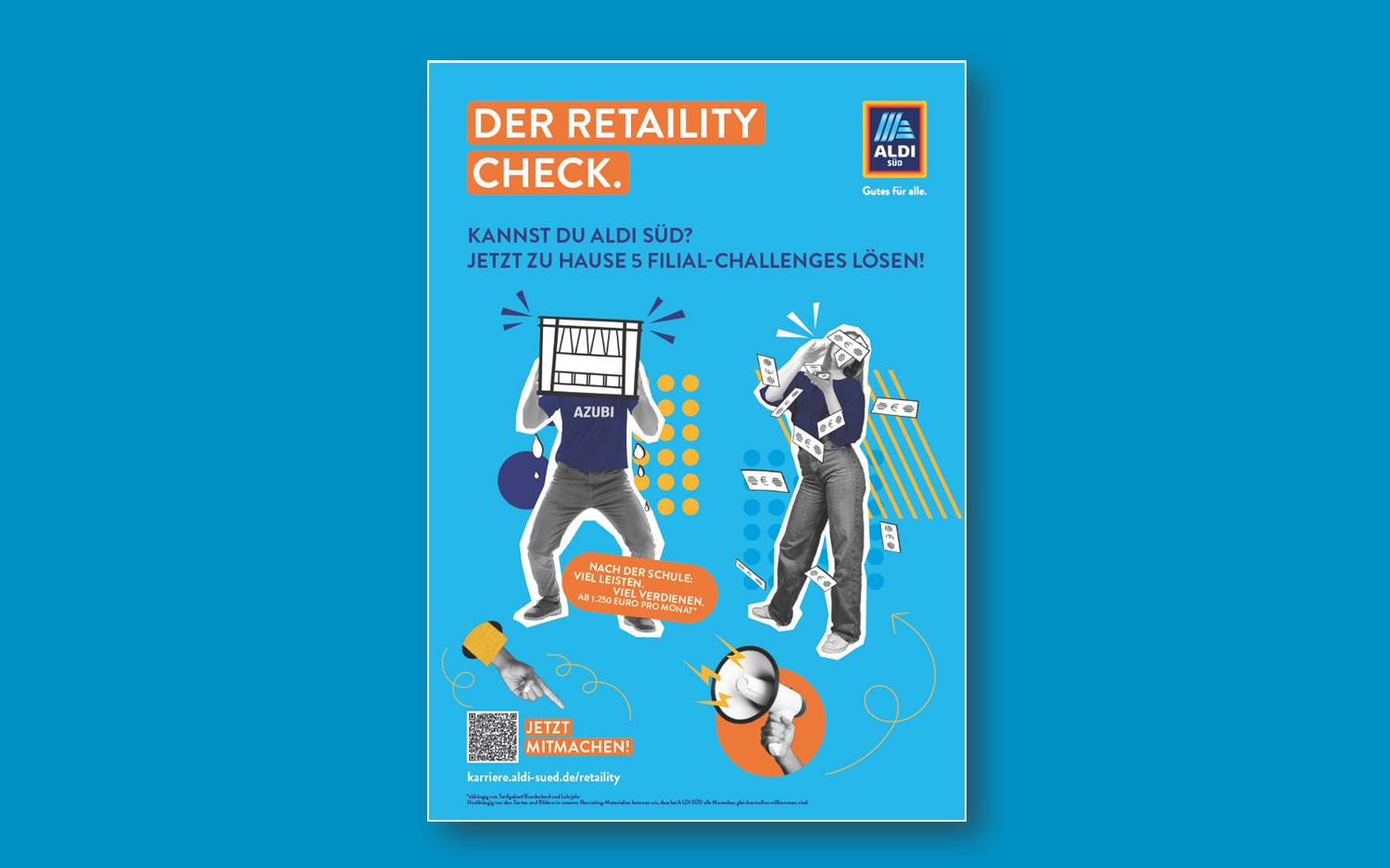Kreative Recruiting-Kampagne von ALDI SÜD – Job-Starter können ab sofort den "Retaility Check – Kannst du ALDI SÜD?" machen und sich bewerben. (Bildrechte: ALDI SÜD)
