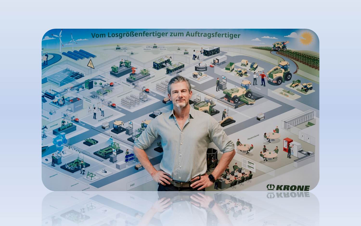Big Pictury Geschäftsführer Wolf Wienecke vor dem neuen KRONE Big Picture (Bildquelle / Bildrechte: Big Pictury / KRONE Agriculture)