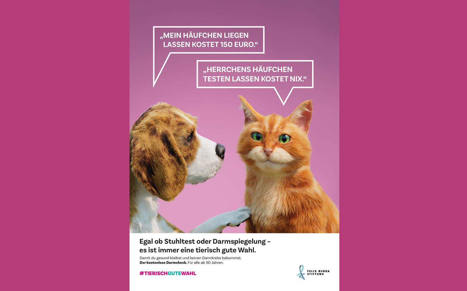 Motiv der diesjährigen Darmkrebsmonat März Kampagne 2024 der Felix Burda Stiftung; Kreativkonzept von Serviceplan Health & Life (Quelle / Copyrights: Felix Burda Stiftung)