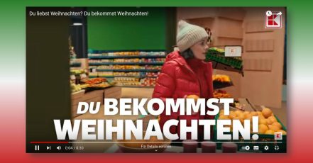 Screenshot (v. 25.11.2023) aus dem Kampagnenspot "Du liebst Weihnachten. Du bekommst Weihnachten!" – Kaufland Weihnachtskampagne 2023