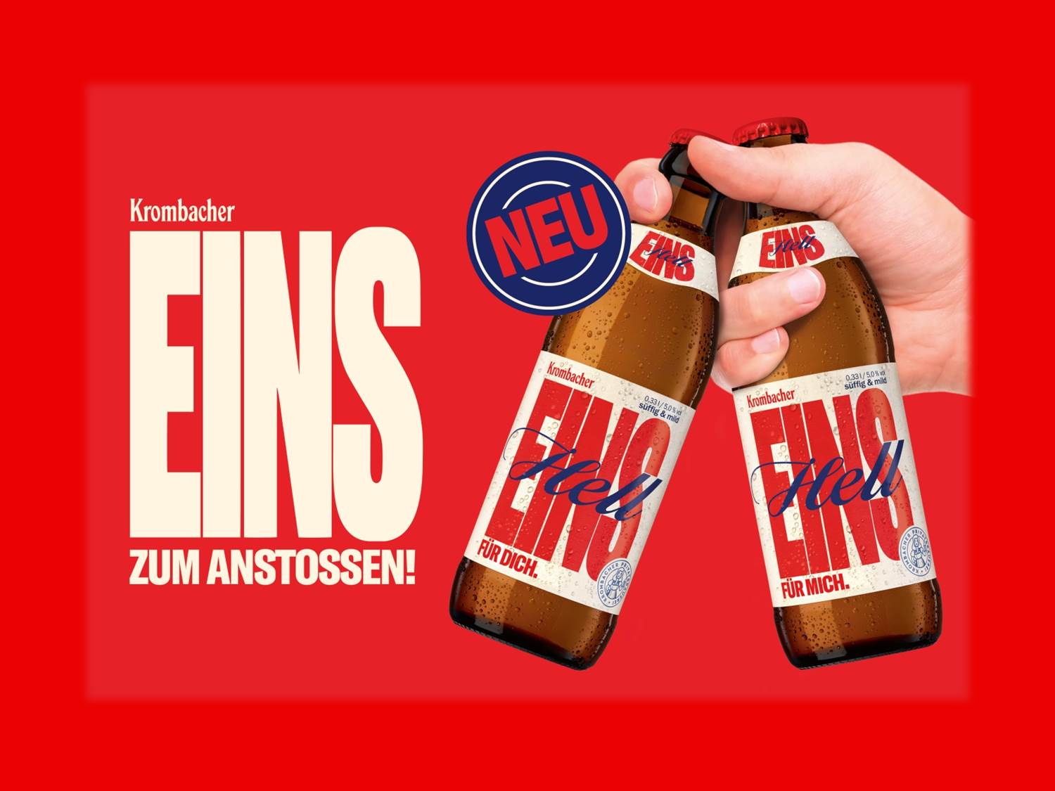 Das neue EINS Hell von Krombacher geht ab dem 20. März 2023 zunächst in Nordrhein-Westfalen an den Start (Bildrechte: Krombacher Brauerei GmbH & Co.)