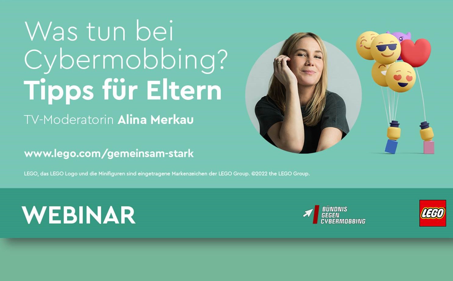 Die Cybermobbing-Webinare der LEGO GmbH und dem Bündnis gegen Cybermobbing e.V. werden von TV-Moderatorin Alina Merkau unterstützt. (Bildrechte / Fotograf: LEGO GmbH)
