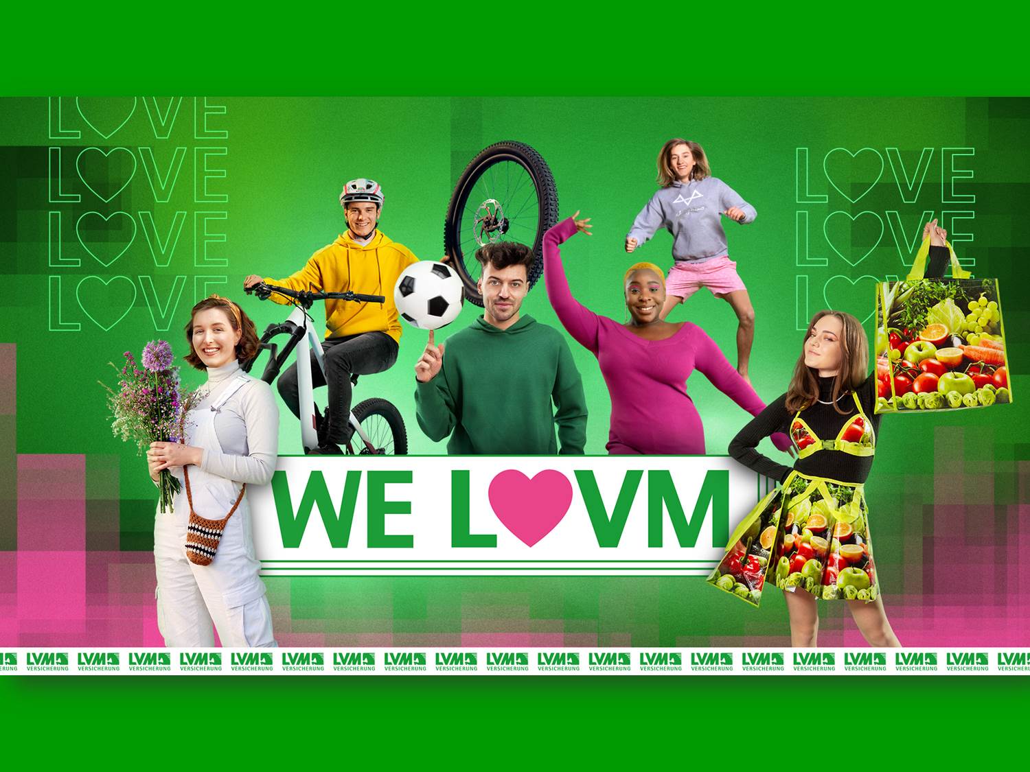 Das Key Visual der neuen LVM Kampagne "We LoVM" symbolisiert die vielfältigen Interessen und Herzensprojekte junger Zielgruppen.