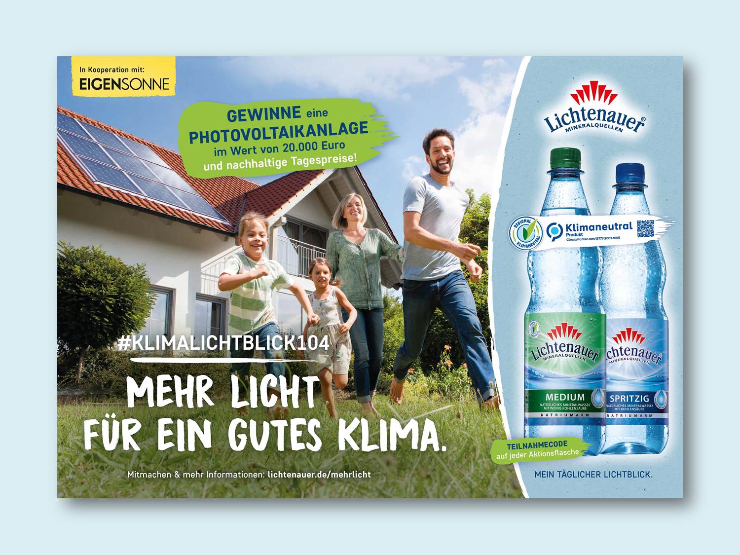Mehr Licht für ein gutes Klima - Kampagnen-Motiv der Lichtenauer Mineralwasser Gewinnspiel-Kampagne 2022