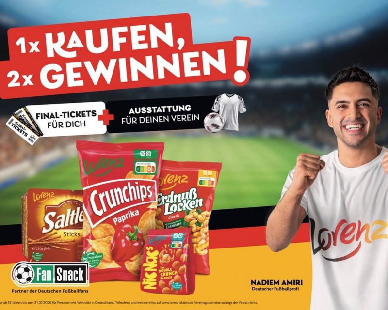 Lorenz WM-Kampagne 2026 mit Nadiem Amiri (Quelle: Lorenz)