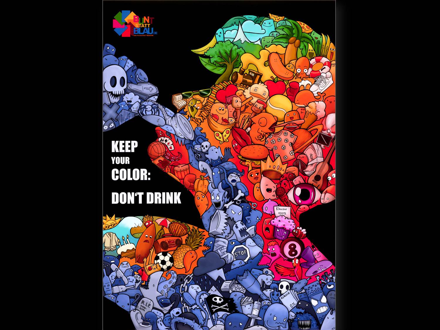 Das Plakat des 17-jährigen Schülers Malte Eriksson aus Mitte ist Landessieger (Berlin) beim bundesweiten DAK "bunt statt blau" Plakat-Wettbewerb