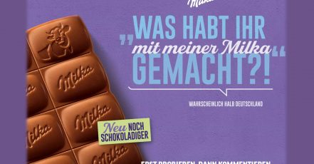 50 Jahre lila Kuh und großer Produkt Relaunch: Die neue Milka zeichnet sich durch eine weiterentwickelte Rezeptur, eine neue Tafelform und ein modernes Verpackungsdesign aus.