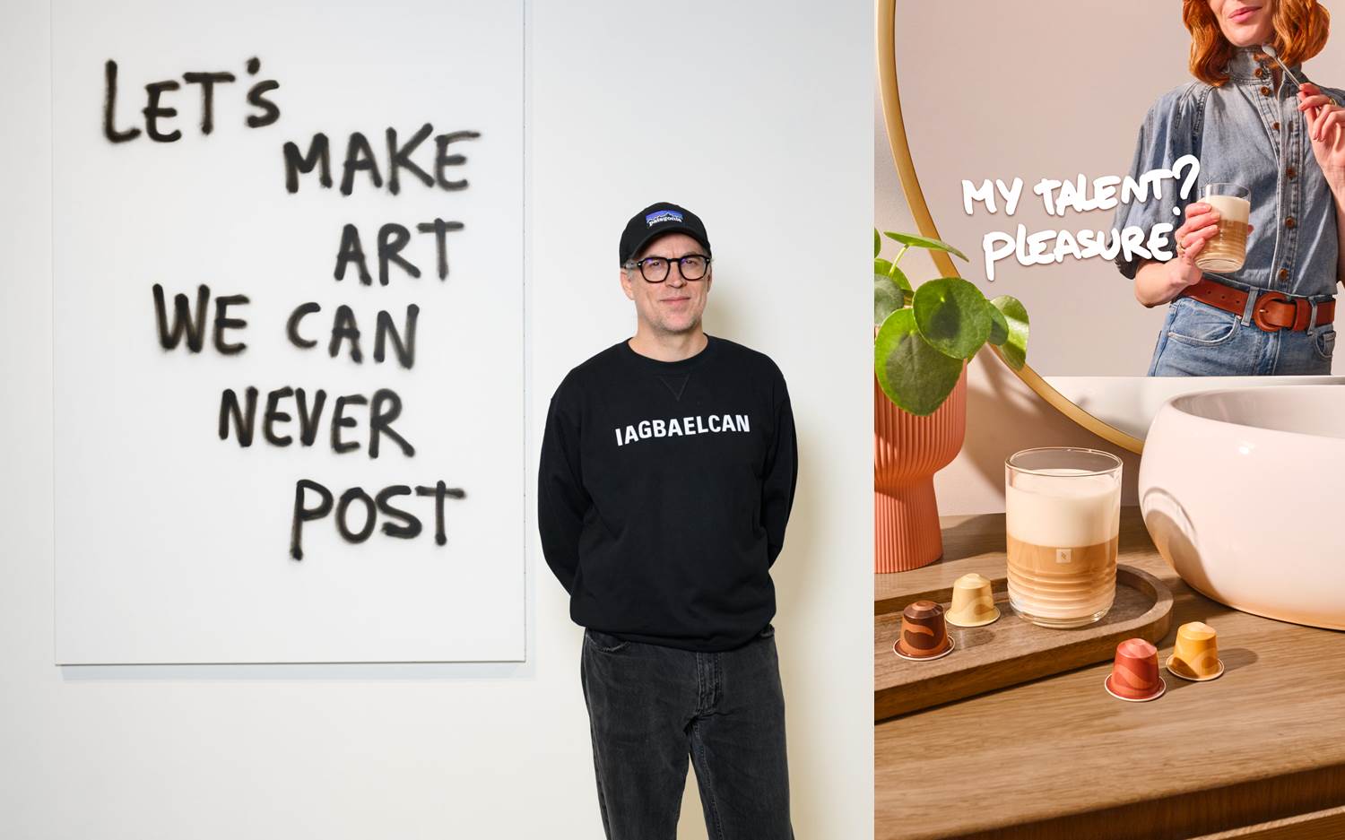 Titelbild: Collage von marketingScout.com Redaktion. Bild links: Der Künstler Thomas Lélu, Bild rechts: Eines der insgesamt vier Motive der neuen Nespresso Kampagne Unforgettable Mornings (Fotos / Bildrechte: Nestlé Nespresso SA x Thomas Lélu)