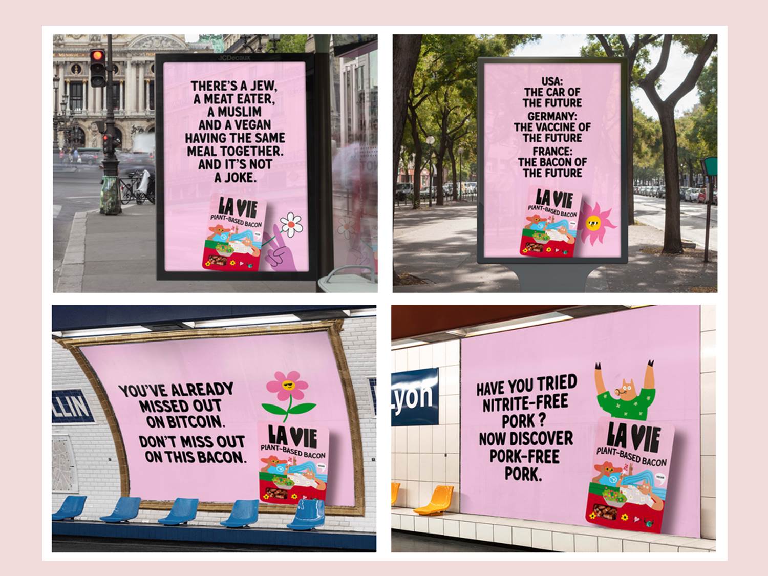 Vier der fünf Kampagnen-Motive der OOH Kampagne von La Vie – made by Buzzman