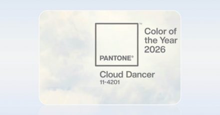 Pantone Color of the Year 2026 – Cloud Dancer (Quelle: Pantone.com / Bild-Collage: marketingScout.com)