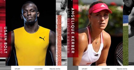 Usain Bolt und Angelique Kerber sind zwei der insgesamt neun internationalen Top-Athlet:innen, mit denen Peloton in den Sport-Sommer 2021 startet (Quelle / Copyrights: Peloton / www.onepeloton.de).