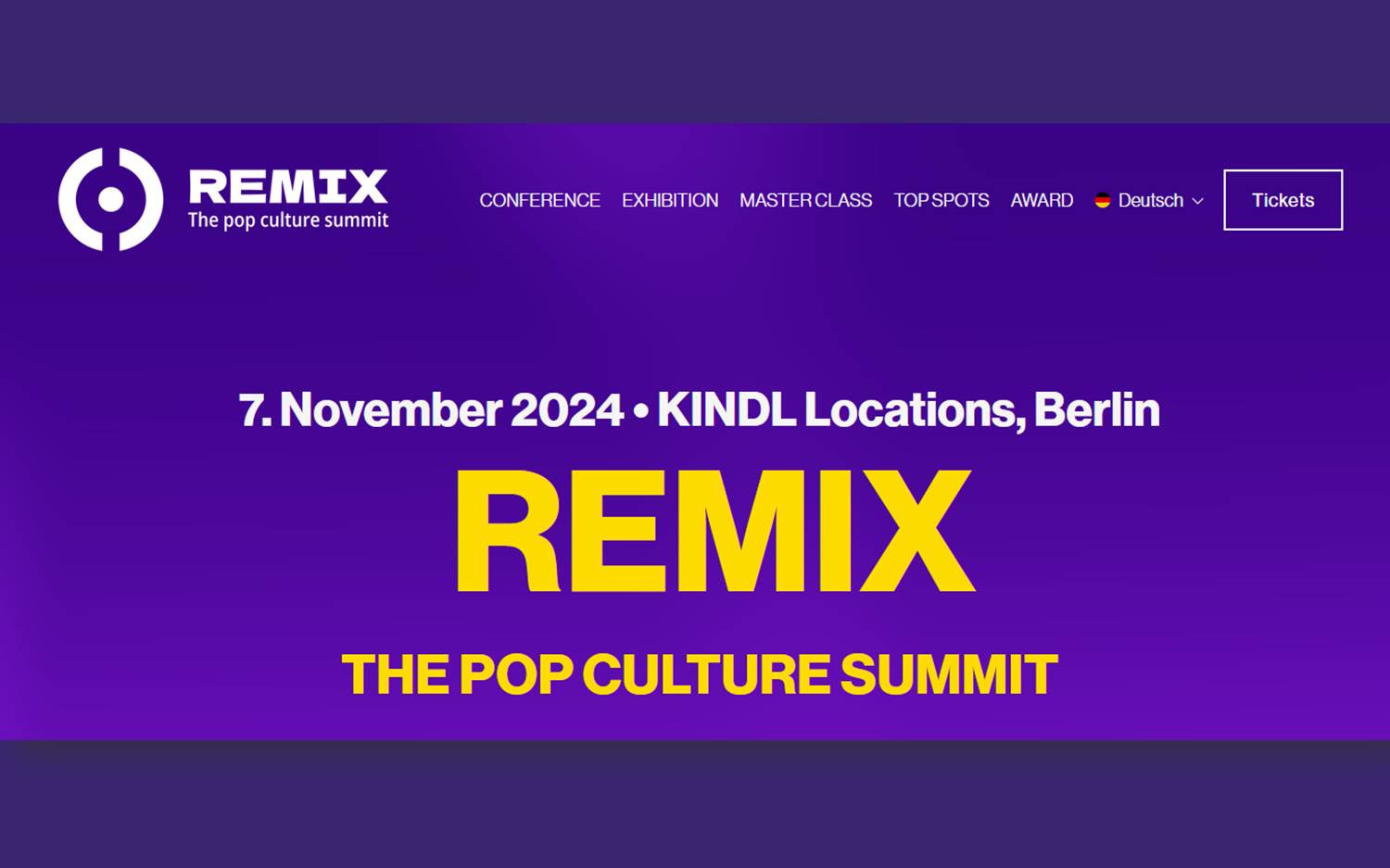 Screenshot v. 22.10.2024 der Veranstaltungswebsite remix-popculture.com