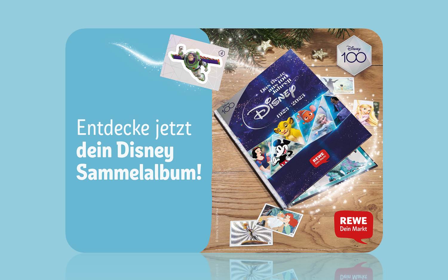 REWE Disney Sammelalbum, REWE Weihnachtskampagne 2023, Kampagnenmotiv (Quelle: REWE)