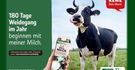 Bild: REWE Nachhaltigkeits-Kampagne liefert Motivation zum bewusste(re)n Einkaufen_Kampagnen-Motiv "Milch" (Copyrights: REWE Markt GmbH, Köln)