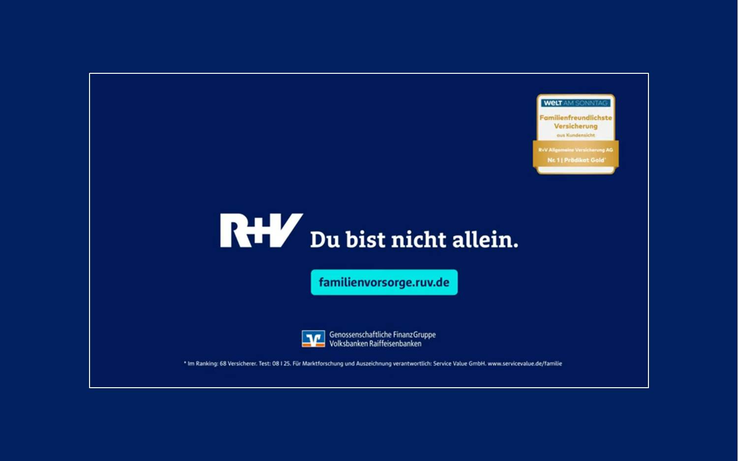 Weil Familie das Wichtigste ist. Bildmotiv aus dem 30-sekündigen R+V Kampagnen-Spot, zu sehen auf YouTube (Quelle: YouTube, Link s.o.)