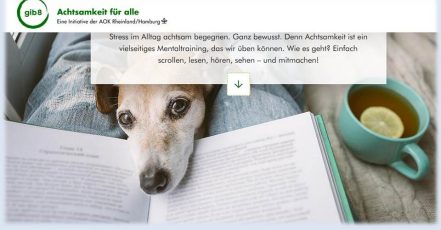 Titelbild: Screenshot der neuen AOK Gib8-Achtsamkeit-Website mit Tipps für ein dauerhaft entspannteres, positives Leben