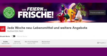 Bild: Frische Begrüßung - Wer die Kaufland Website besucht, findet hier nicht nur aktuelle Angebote, sondern auch eine Videobotschaft der frisch-frechen Früchte, die sich für die Frischevielfalt von Kaufland ins Zeug legen. (Screenshot https://filiale.kaufland.de/ 05.05.2022)