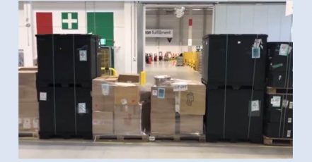 Screenshot: Tag der Logistik (19.04.2018). Führung durch das Amazon-Logistikzentrum Dortmund im Livestream (Quelle: https://www.youtube.com/watch?v=zU-bSAeYUFE)