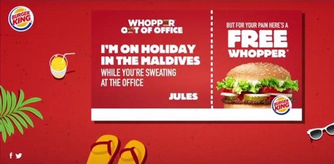 Screenshot (1): Whopper Out of Office / Video https://www.youtube.com/watch?v=f7Rvz4I_VH8