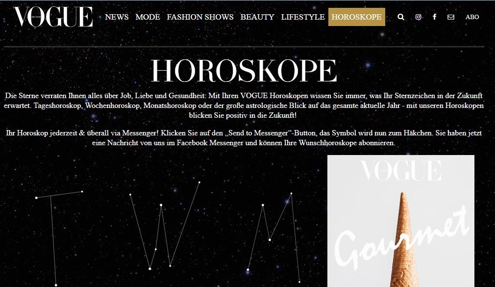 Screenshot: http://www.vogue.de/horoskope 05.02.2018